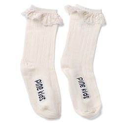 Pine Kids Cotton Mix Below Mid-Calf Length Socks with Pine Kids Text & Lace Detailing in Blue & Black Pack of 3