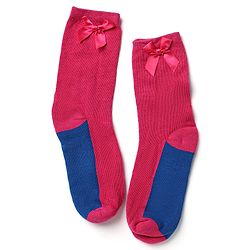 Pine Kids Cotton Knit Mid Calf Length Socks With Bow Applique Pack of 2 - Light Pink & Red
