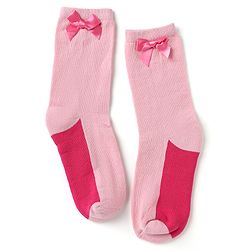 Pine Kids Cotton Knit Mid Calf Length Socks With Bow Applique Pack of 2 - Light Pink & Red