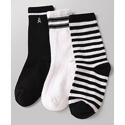 Pine Kids Cotton Knit Ankle Length Striped Socks Set Of 3 - White & Black
