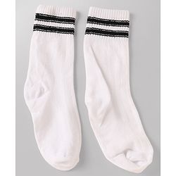 Pine Kids Cotton Knit Ankle Length Striped Socks Set Of 3 - White & Black