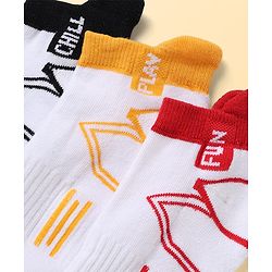 Pine Kids Knit Ankle Length Socks Chill Play & Fun Text in White Pack of 3