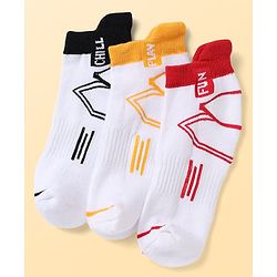 Pine Kids Knit Ankle Length Socks Chill Play & Fun Text in White Pack of 3