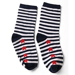 Pine Kids Cotton Knit Ankle Length Striped Socks With Star Print Set Of 5 - Black, Red & Grey