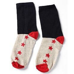 Pine Kids Cotton Knit Ankle Length Striped Socks With Star Print Set Of 5 - Black, Red & Grey