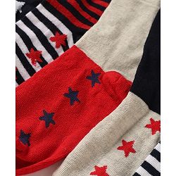 Pine Kids Cotton Knit Ankle Length Striped Socks With Star Print Set Of 5 - Black, Red & Grey