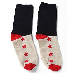 Pine Kids Cotton Knit Ankle Length Striped Socks With Star Print Set Of 5 - Black, Red & Grey