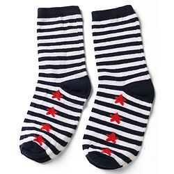 Pine Kids Cotton Knit Ankle Length Striped Socks With Star Print Set Of 5 - Black, Red & Grey