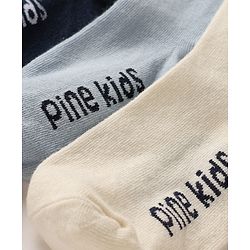 Pine Kids Cotton Knit Below Knee Length Socks With Logo Design Set Of 3 - Black, Grey & Cream