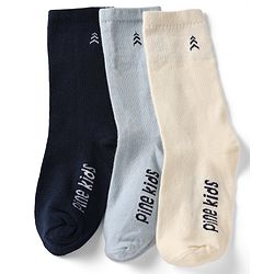 Pine Kids Cotton Knit Below Knee Length Socks With Logo Design Set Of 3 - Black, Grey & Cream