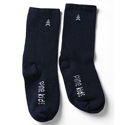 Pine Kids Cotton Knit Below Knee Length Socks With Logo Design Set Of 3 - Black, Grey & Cream