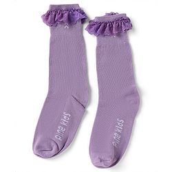 Pine Kids Cotton Nylon Spandex Mid-Calf Length Socks with Frill Detail & Pine Kids Text Pack of 2 - Purple Peach