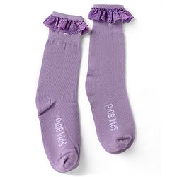 Pine Kids Cotton Nylon Spandex Mid-Calf Length Socks with Frill Detail & Pine Kids Text Pack of 2 - Purple Peach
