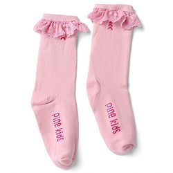 Pine Kids Cotton Nylon Spandex Mid-Calf Length Socks with Frill Detail & Pine Kids Text Pack of 2 - Purple Peach