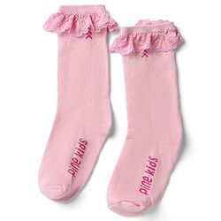 Pine Kids Cotton Nylon Spandex Mid-Calf Length Socks with Frill Detail & Pine Kids Text Pack of 2 - Purple Peach