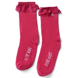 Pine Kids Cotton Nylon Spandex Mid-Calf Length Socks with Frill Detail & Pine Kids Text Pack of 3 - Red Blue Yelllow