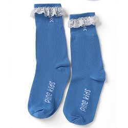 Pine Kids Cotton Nylon Spandex Mid-Calf Length Socks with Frill Detail & Pine Kids Text Pack of 3 - Red Blue Yelllow