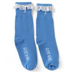 Pine Kids Cotton Nylon Spandex Mid-Calf Length Socks with Frill Detail & Pine Kids Text Pack of 3 - Red Blue Yelllow