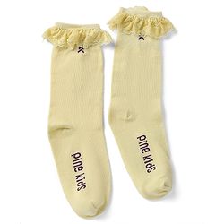 Pine Kids Cotton Nylon Spandex Mid-Calf Length Socks with Frill Detail & Pine Kids Text Pack of 3 - Red Blue Yelllow
