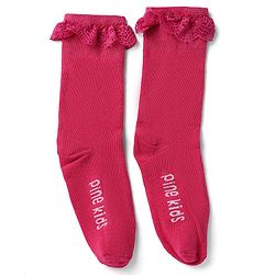 Pine Kids Cotton Nylon Spandex Mid-Calf Length Socks with Frill Detail & Pine Kids Text Pack of 3 - Red Blue Yelllow