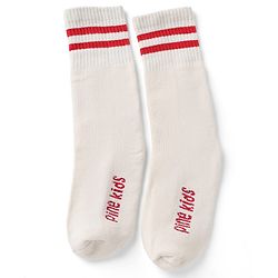 Pine Kids Cotton Nylon Spandex Mid-Calf Length Socks with Stripes & Pine Kids Text Pack of 3 - Green Blue Light Grey