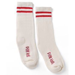 Pine Kids Cotton Nylon Spandex Mid-Calf Length Socks with Stripes & Pine Kids Text Pack of 3 - Green Blue Light Grey