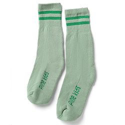 Pine Kids Cotton Nylon Spandex Mid-Calf Length Socks with Stripes & Pine Kids Text Pack of 3 - Green Blue Light Grey