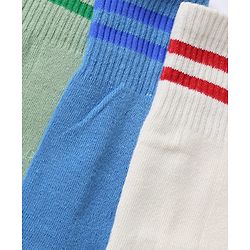 Pine Kids Cotton Nylon Spandex Mid-Calf Length Socks with Stripes & Pine Kids Text Pack of 3 - Green Blue Light Grey