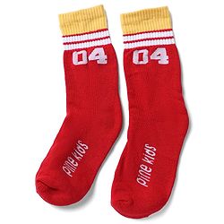 Pine Kids Cotton Nylon Spandex Mid-Calf Length Socks with Stripes & Pine Kids Text Pack of 3 - Yellow Red White