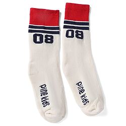 Pine Kids Cotton Nylon Spandex Mid-Calf Length Socks with Stripes & Pine Kids Text Pack of 3 - Yellow Red White