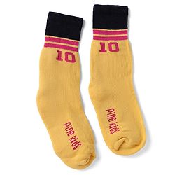 Pine Kids Cotton Nylon Spandex Mid-Calf Length Socks with Stripes & Pine Kids Text Pack of 3 - Yellow Red White