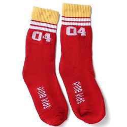 Pine Kids Cotton Nylon Spandex Mid-Calf Length Socks with Stripes & Pine Kids Text Pack of 3 - Yellow Red White