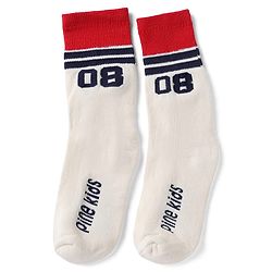 Pine Kids Cotton Nylon Spandex Mid-Calf Length Socks with Stripes & Pine Kids Text Pack of 3 - Yellow Red White