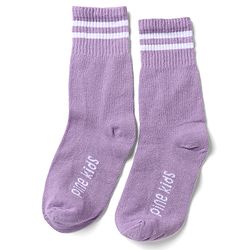 Pine Kids Cotton Nylon Spandex Mid-Calf Length Socks with Stripes & Pine Kids Text Pack of 3 - Purple Yellow Pink