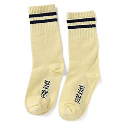 Pine Kids Cotton Nylon Spandex Mid-Calf Length Socks with Stripes & Pine Kids Text Pack of 3 - Purple Yellow Pink