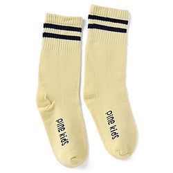Pine Kids Cotton Nylon Spandex Mid-Calf Length Socks with Stripes & Pine Kids Text Pack of 3 - Purple Yellow Pink
