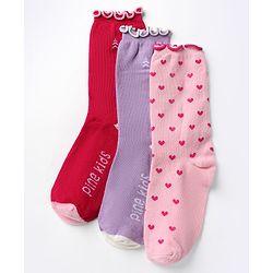 Pine Kids Cotton Nylon Spandex Mid-Calf Length Socks with Heart & Pine Kids Text Design Pack of 3 - Purple Pink Red