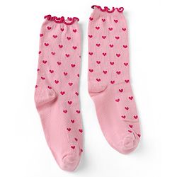Pine Kids Cotton Nylon Spandex Mid-Calf Length Socks with Heart & Pine Kids Text Design Pack of 3 - Purple Pink Red