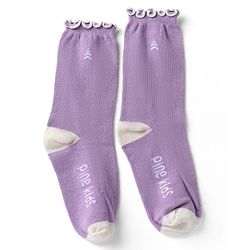 Pine Kids Cotton Nylon Spandex Mid-Calf Length Socks with Heart & Pine Kids Text Design Pack of 3 - Purple Pink Red