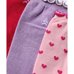 Pine Kids Cotton Nylon Spandex Mid-Calf Length Socks with Heart & Pine Kids Text Design Pack of 3 - Purple Pink Red