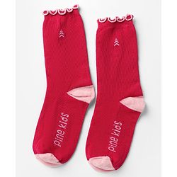 Pine Kids Cotton Nylon Spandex Mid-Calf Length Socks with Heart & Pine Kids Text Design Pack of 3 - Purple Pink Red
