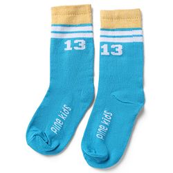 Pine Kids Cotton Nylon Spandex Mid-Calf Length Socks with Stripes & Pine Kids Text Design Pack of 3 - Blue Purple Black