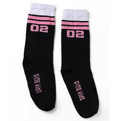 Pine Kids Cotton Nylon Spandex Mid-Calf Length Socks with Stripes & Pine Kids Text Design Pack of 3 - Blue Purple Black