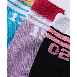 Pine Kids Cotton Nylon Spandex Mid-Calf Length Socks with Stripes & Pine Kids Text Design Pack of 3 - Blue Purple Black