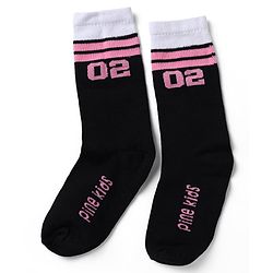 Pine Kids Cotton Nylon Spandex Mid-Calf Length Socks with Stripes & Pine Kids Text Design Pack of 3 - Blue Purple Black