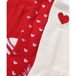 Pine Kids Cotton Mix Knit Socks with Hearts Print in Red & White Pack of 3