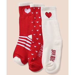 Pine Kids Cotton Mix Knit Socks with Hearts Print in Red & White Pack of 3