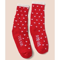 Pine Kids Cotton Mix Knit Socks with Hearts Print in Red & White Pack of 3