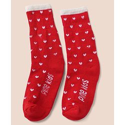 Pine Kids Cotton Mix Knit Socks with Hearts Print in Red & White Pack of 3