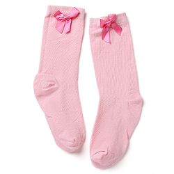 Pine Kids Cotton Knit Mid Calf Length Socks With Bow Applique Pack of 5 - Light Grey, Black, White, Pink & Red